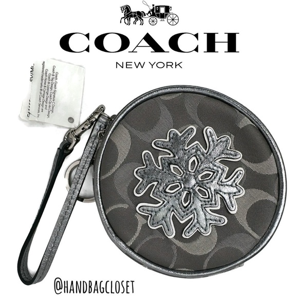 Coach Snowflake Round Gray Signature C Keychain Wristlet Wallet NWT F61123 - Picture 1 of 16
